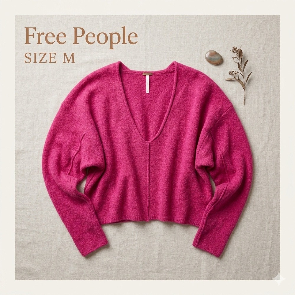 Free People Boho Oversized V Neck Cashmere Sweater Womens Size M